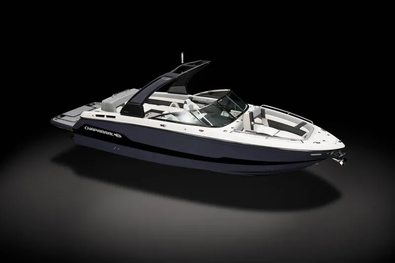 Slide: The Image of Manufacturer Provided Image: 2025 Chaparral 267 SSX boat with sleek design on a dark background. - 30