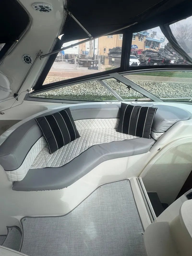Slide: The Image of Interior of 1998 Cruisers Yachts 3870 Espirit with gray upholstery. - 11