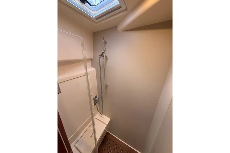Slide: The Image of Shower area in 2016 Moody Decksaloon 54 yacht with skylight and modern fixtures. - 117