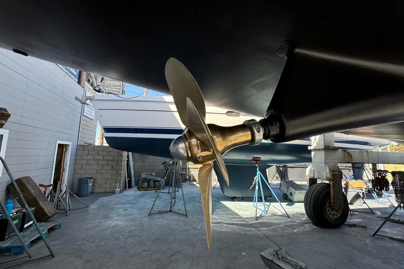 Slide: The Image of Propeller of 2016 Moody Decksaloon 54 yacht in dry dock maintenance. - 139