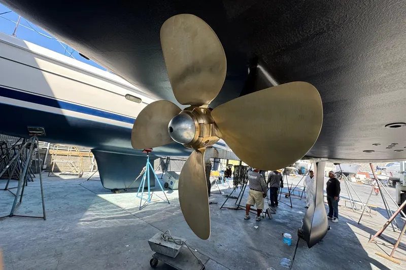 Slide: The Image of Propeller of 2016 Moody Decksaloon 54 yacht in dry dock maintenance. - 141