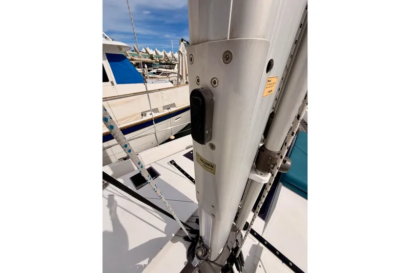 Slide: The Image of Mast detail of 2016 Moody Decksaloon 54 sailboat in marina setting. - 31