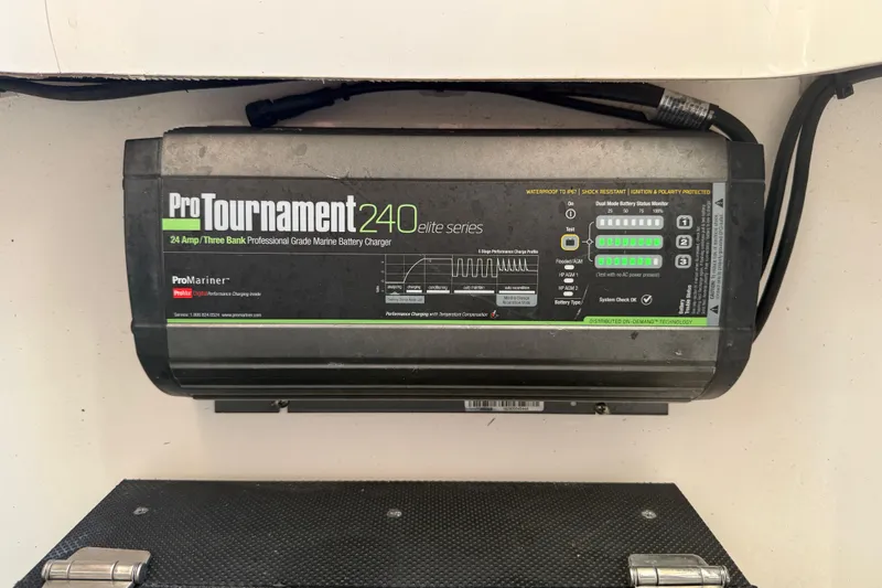 Slide: The Image of ProTournament 240 Elite marine battery charger in a 2019 Blackfin 242 CC boat. - 49