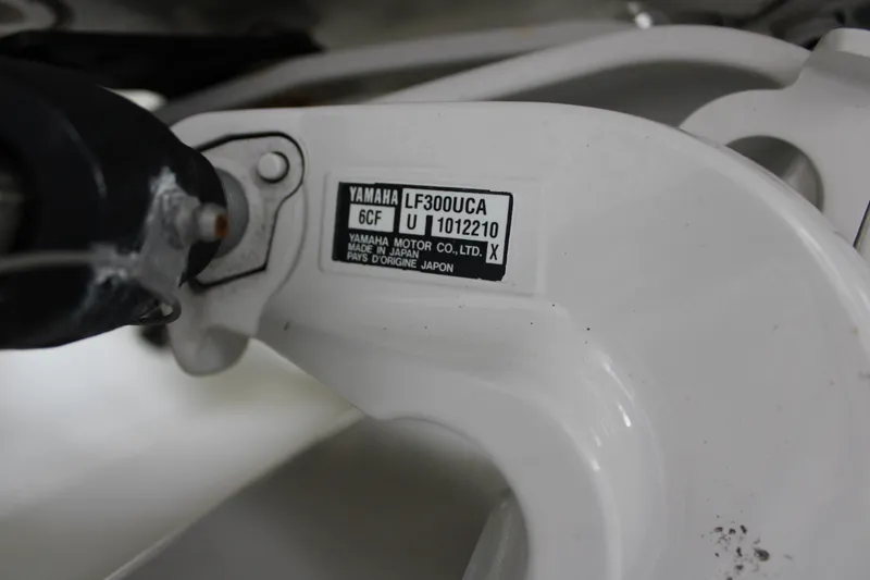 Slide: The Image of Close-up of Yamaha motor part on 2018 Jupiter 30 HFS boat. - 13