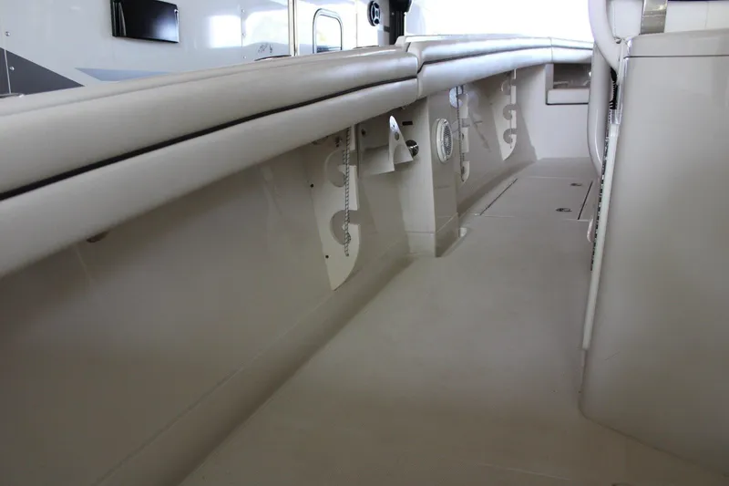 Slide: The Image of Interior view of a 2018 Jupiter 30 HFS boat, showcasing sleek design and spacious layout. - 24