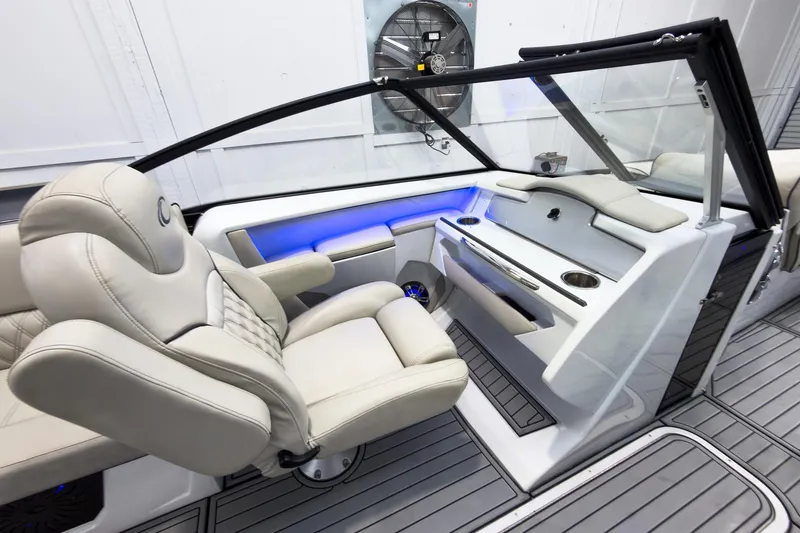 Slide: The Image of Luxurious interior of 2020 Crest Continental 270 NX-L Twin boat with plush seating. - 27