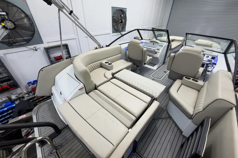 Slide: The Image of Luxurious interior of 2020 Crest Continental 270 NX-L Twin boat with plush seating. - 37