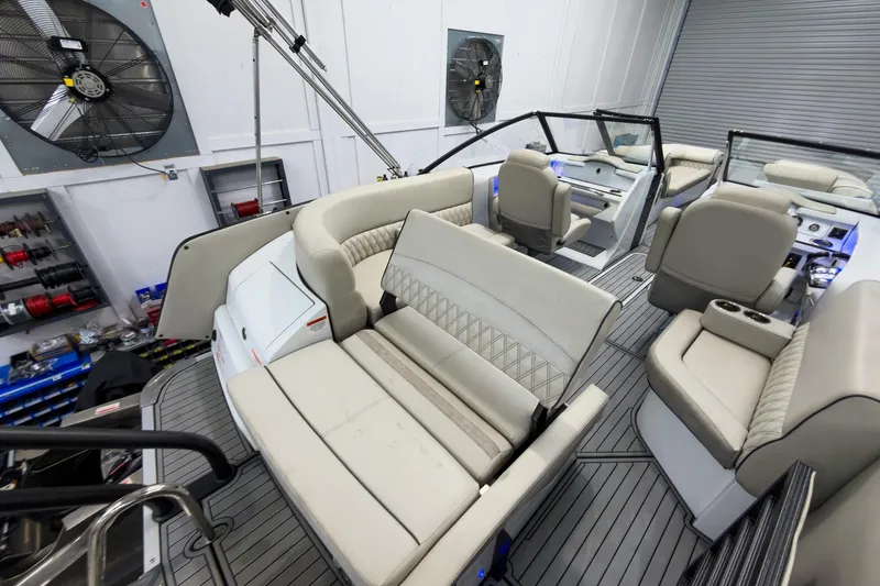 Slide: The Image of 2020 Crest Continental 270 NX-L Twin boat interior with luxurious seating and modern design. - 38