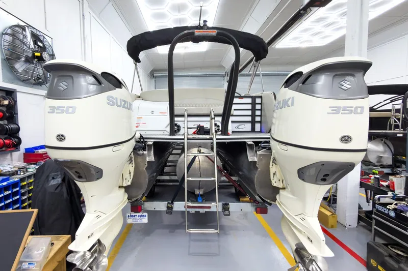 Slide: The Image of 2020 Crest Continental 270 NX-L Twin with Suzuki 350 engines in a workshop. - 5