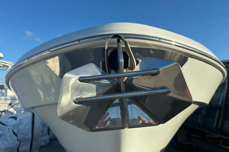 Slide: The Image of 2014 Andros Tarpon 26 boat with stainless steel anchor, viewed from the bow. - 8