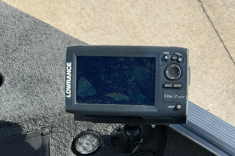 Slide: The Image of Lowrance Elite-7 HDI fishfinder on 2014 Lund 1875 Impact SS boat dashboard. - 9