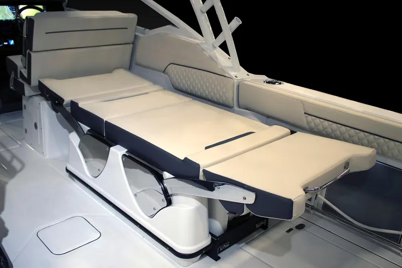 Slide: The Image of 2024 Blackfin 302 DC boat interior with luxurious seating and modern design. - 10