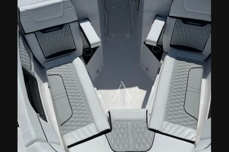 Slide: The Image of 2024 Blackfin 302 DC boat interior with luxurious seating and modern design. - 19