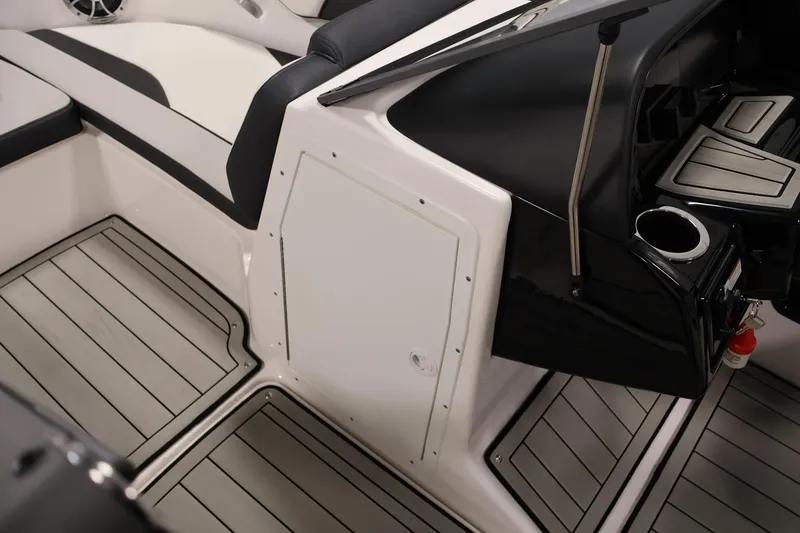 Slide: The Image of Interior of 2020 Yamaha Boats 195S, featuring sleek seating and modern design elements. - 17