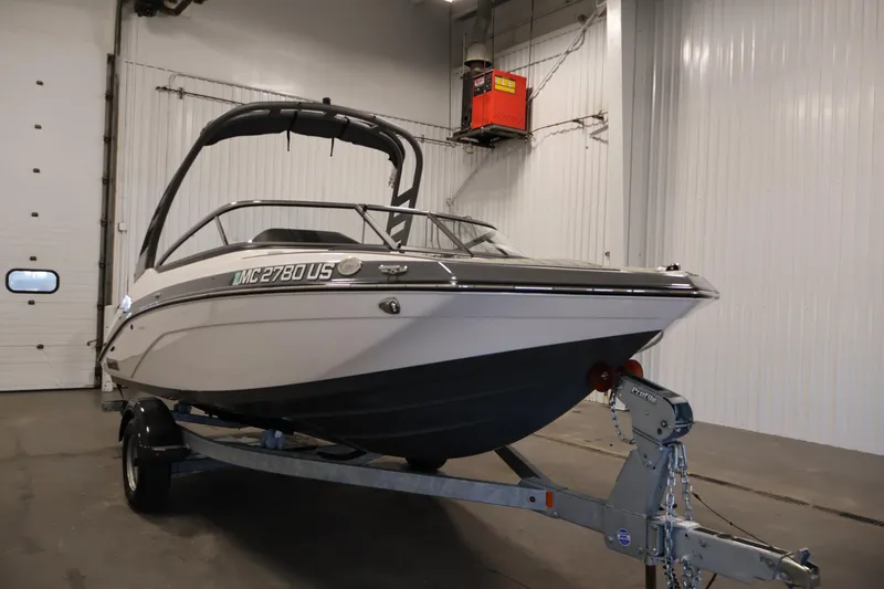 Slide: The Image of 2020 Yamaha Boats 195S on trailer in indoor storage facility. - 3
