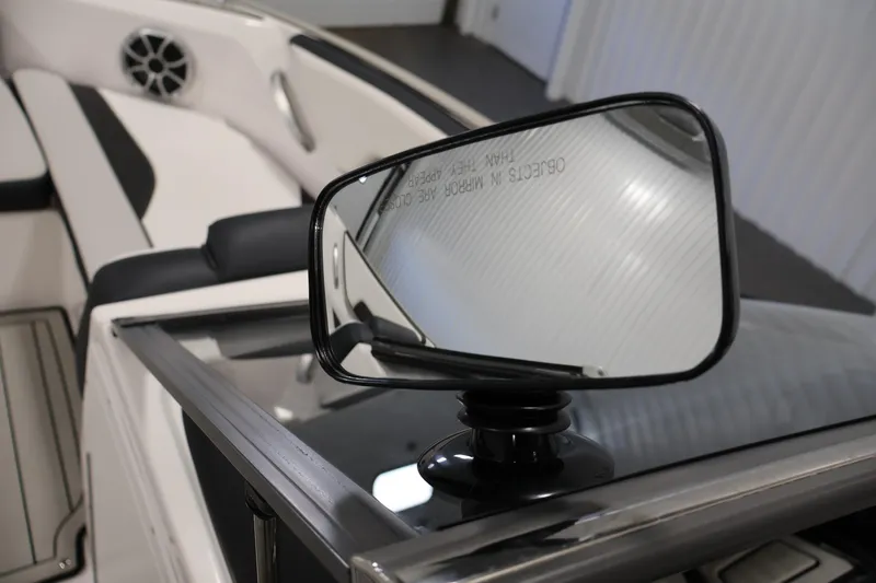 Slide: The Image of 2020 Yamaha Boats 195S interior with rearview mirror and speaker detail. - 33
