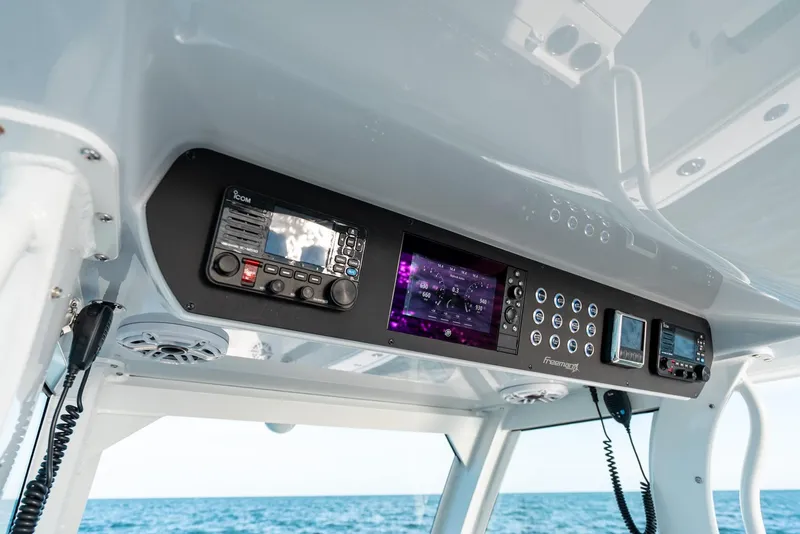 Slide: The Image of Control panel of 2023 Freeman 43 boat with ocean view. - 21