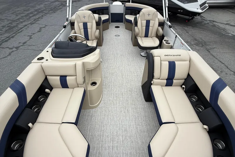Slide: The Image of 2026 Berkshire 22RFX CTS pontoon boat with luxurious seating and modern design. - 9