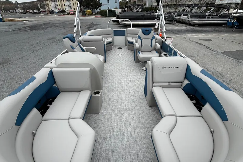 Slide: The Image of 2026 Berkshire 22RFX LE pontoon boat with spacious seating and modern design. - 8