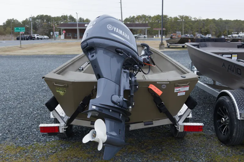 Slide: The Image of 2026 G3 Gator Tough 16 FL boat with Yamaha outboard motor on trailer. - 5