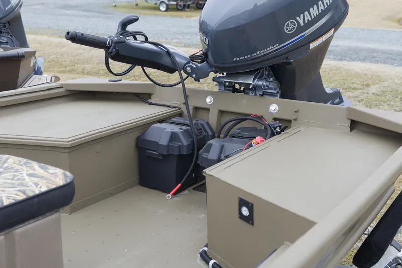 Slide: The Image of 2026 G3 Gator Tough 16 FL boat with Yamaha motor, showcasing interior and engine details. - 9