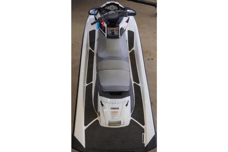 Slide: The Image of 2014 Yamaha WaveRunner FX SHO jet ski, top view, in a garage setting. - 4