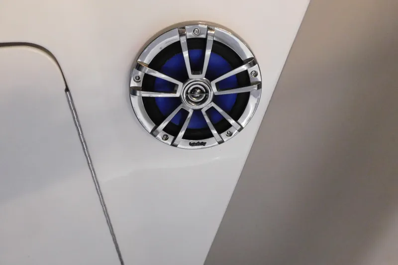 Slide: The Image of Marine speaker on 2002 Sea Ray 340 Sundancer boat, featuring a sleek chrome design. - 17