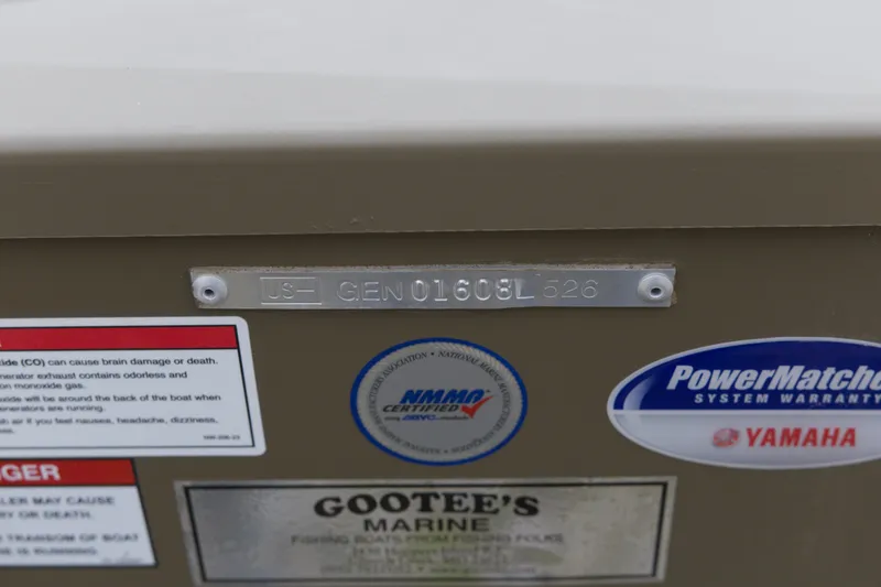 Slide: The Image of Hull identification number on a 2026 G3 Gator Tough 17 CC boat with safety and warranty labels. - 10