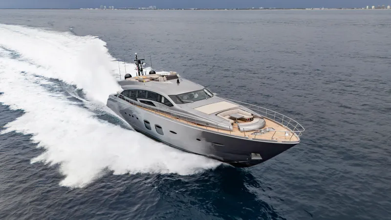 Slide: The Image of Luxury Pershing 108 yacht cruising on open sea, 2021 model. - 23