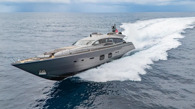 Slide: The Image of Luxury Pershing 108 yacht cruising on open sea, 2021 model. - 24
