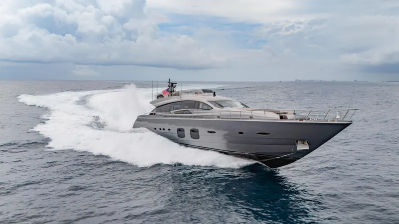 Slide: The Image of Luxury Pershing 108 yacht cruising on open sea, 2021 model. - 26
