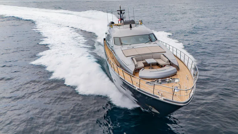 Slide: The Image of Luxury Pershing 108 yacht cruising on open water, 2021 model. - 28