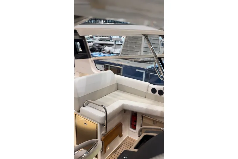 Slide: The Image of Interior of Nimbus W11 boat, 2025 model, featuring elegant seating. - 19