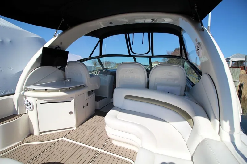 Slide: The Image of 2006 Sea Ray 340 Sundancer yacht docked in marina, aerial view. - 5