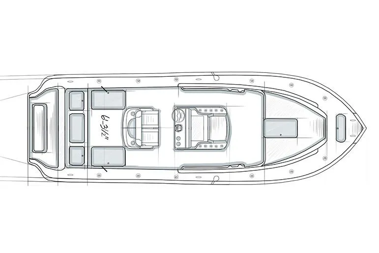 Slide: The Image of Manufacturer Provided Image: Top view schematic of a 2021 Yellowfin 26 Hybrid boat layout. - 41