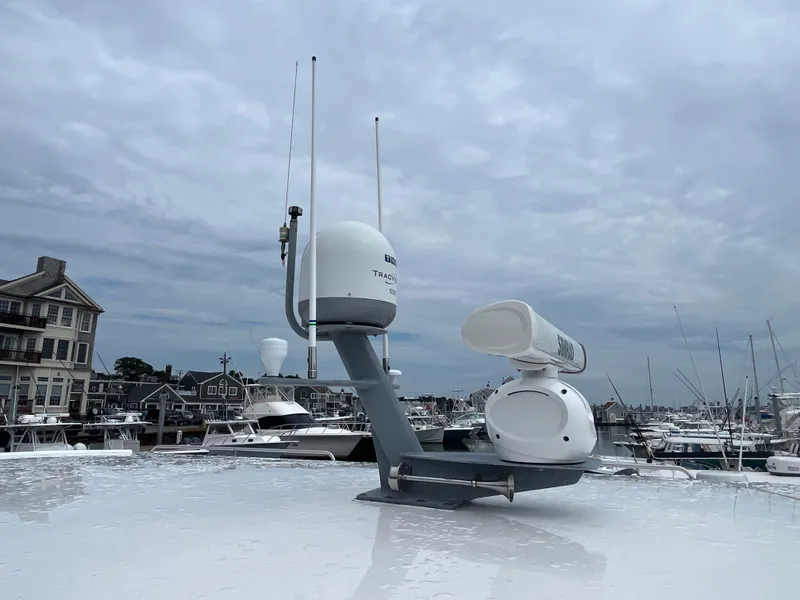 Slide: The Image of Wesmac 42 boat radar and antennas on deck, 2016 model, docked in marina. - 15