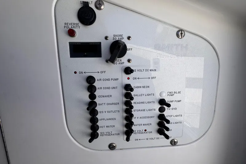 Slide: The Image of Electrical control panel on a 2004 Don Smith 45 Custom boat. - 15