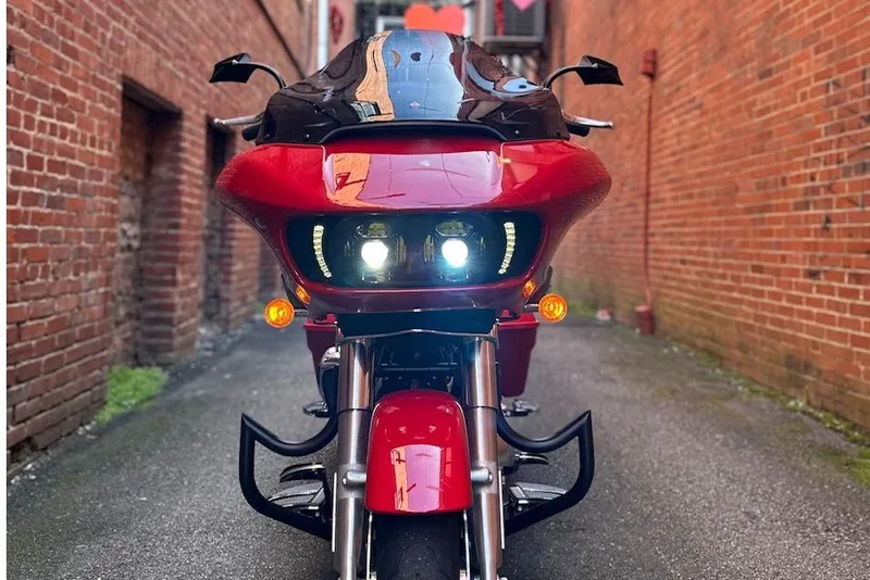 Slide: The Image of 2023 Ranger Z520R Cup-Equipped motorcycle in narrow brick alley, front view. - 8