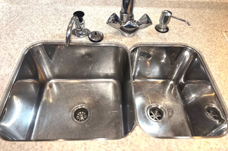 Slide: The Image of Stainless steel double sink on 2006 Island Packet 440 yacht kitchen countertop. - 10