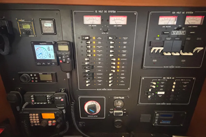 Slide: The Image of Electrical control panel on a 2006 Island Packet 440 yacht. - 38