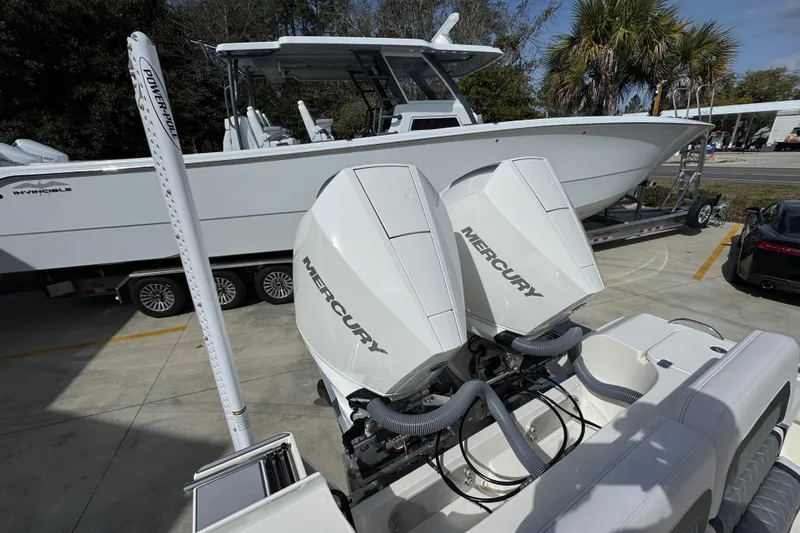 Slide: The Image of 2026 ShearWater 270 SS Open Carolina boat with dual Mercury engines on display. - 43
