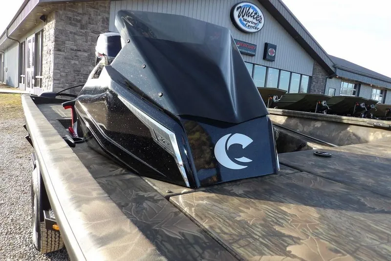 Slide: The Image of 2026 Crestliner XF 189 boat at White's Marine Center, featuring sleek black design. - 33