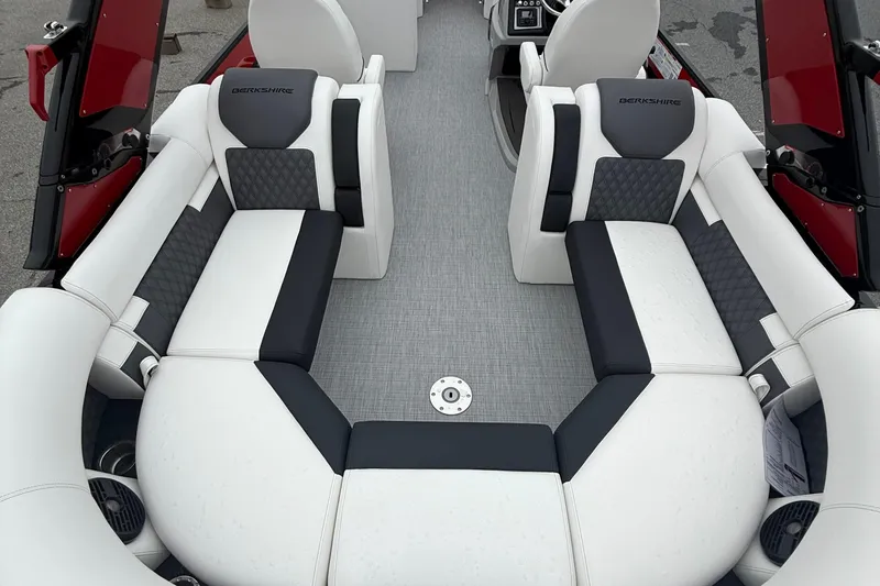 Slide: The Image of 2026 Berkshire 23RFX STS boat interior with luxurious seating and modern design. - 12