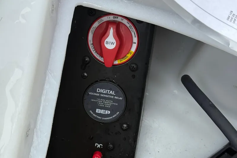 Slide: The Image of Battery switch and voltage relay in 2026 Berkshire 23RFX STS boat. - 20