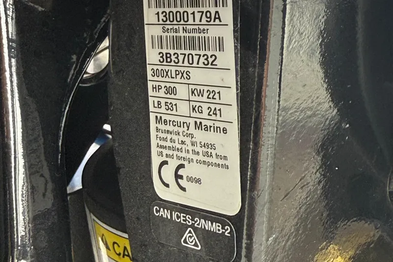 Slide: The Image of Label on Mercury Marine engine, showing specifications and serial number for Berkshire 23RFX STS 2026. - 22