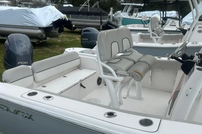 Slide: The Image of 2023 Sea Fox 228 Commander boat interior with seating and Yamaha engine. - 22