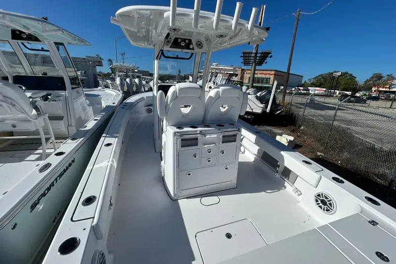 Slide: The Image of 2026 Sportsman Masters 267OE Bay Boat with sleek design and spacious deck layout. - 3
