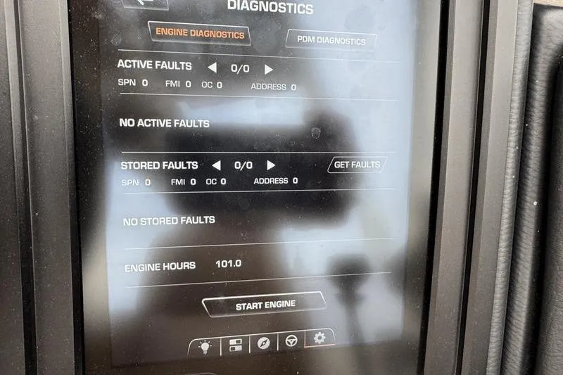 Slide: The Image of 2024 Supra SE 575 diagnostics screen showing no active or stored faults, 101 engine hours. - 11