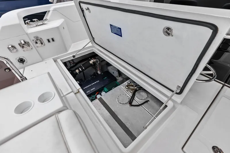 Slide: The Image of Engine compartment of 2021 Aquila 44 Yacht, featuring Volvo Penta D4-320 engine. - 22