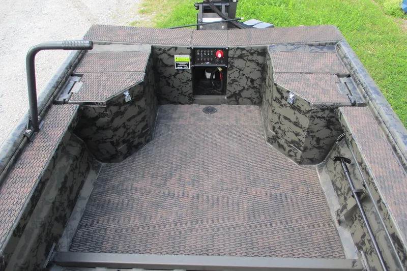 Slide: The Image of 2026 Gator Tail 1754 Extreme boat interior with camouflage design and spacious deck. - 8
